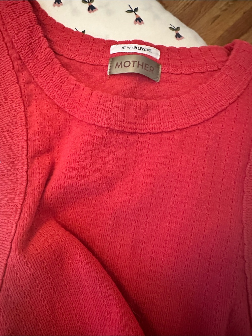 MOTHER Coral-Red Textured chin up tank top